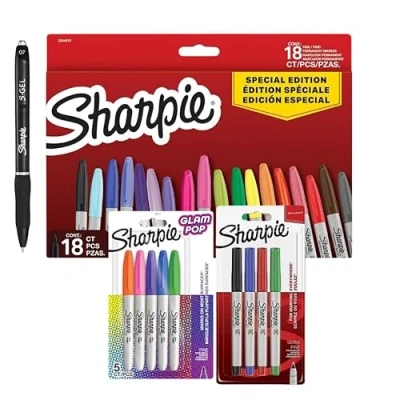 Imagen de Sharpie Juego de marcadores permanentes, edición limitada regreso a clases, punta fina, ultrafina, glam pop, gel S, 28 unidades