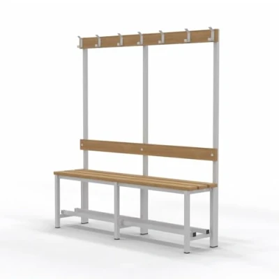 Imagen de Spacio Banco de Madera Norrköping con Perchero para Vestuarios, Gimnasios, Instalaciones Deportivas. Estructura Acero. Bancada Personas en Madera. (1500x1600x350)