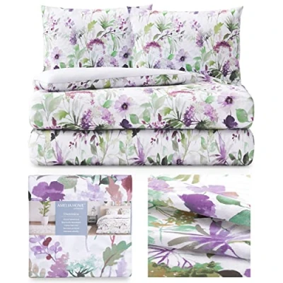 Imagen de AmeliaHome Juego de Ropa Cama 3 Piezas, 200 x cm, con 2 Fundas Almohada 80 100% algodón, Cremallera Averi, diseño Plantas y Flores Dominica