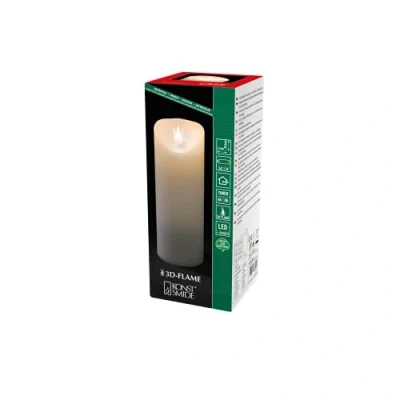 Imagen de Konstsmide 1833 100 Vela LED de Cera auténtica, Color Blanco, con Llama 3D, diámetro 7,5 cm, Altura: 20, 5 Temporizador 4 y 8 Horas, diodos luz Blanca cálida, Funciona Pilas,
