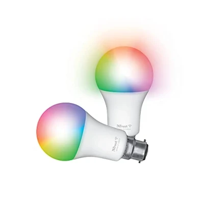 Imagen de Trust WiFi B22 Bombilla LED, Compatible con Alexa y Google Home, Luz LED Cambio Color, No Hub, 2.4GHz Bompilla WiFi, Lámpara Blanca en Color Pack de 2