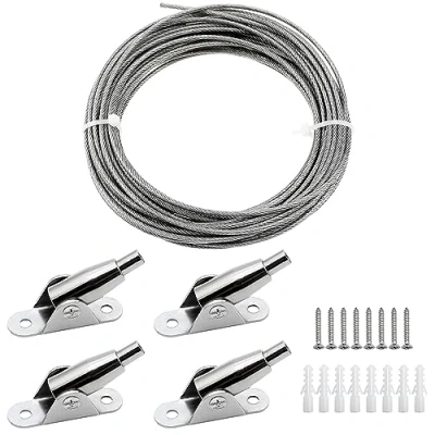 Imagen de DXLing 2mm x 10m Cuerda de Acero Inoxidable para Colgar Cable Recubierto PVC Alambre Cuadro con Códigos Fijos y Tornillos Ropa Cortina Soporte Hasta a 30 KG