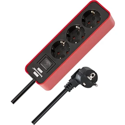 Imagen de Brennenstuhl Ecolor regleta enchufes con 3 tomas corriente (cable de 1,5 m, interruptor) color rojo/negro