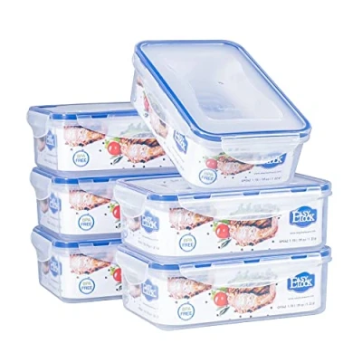 Imagen de Paquete de 6 contenedores herméticos almacenamiento alimentos con tapas EASYLOCK plástico para preparar comidas 1150 ml, caja almuerzo Bento