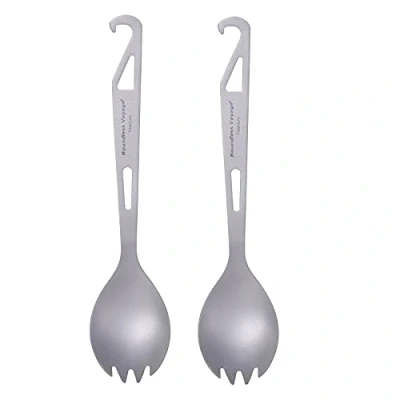 Imagen de iBasingo Spork De Titanio 3 en 1 con Abrebotellas Cuchara PortáTil Al Aire Libre Tenedor Cubiertos Camping Picnic Bolsa Cordón