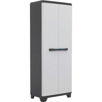 Imagen de Keter Armario Linear EscoberoArmario Escobero de almacenajeResina2 Puertas y 3 baldasColor Negro/Gris,Tiradores En Azul68 x 39 173 cm