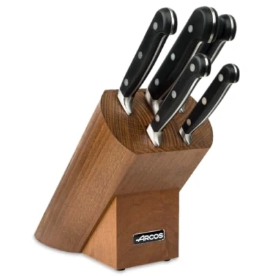 Imagen de Arcos Set Cuchillos 5 piezas Acero Inoxidable Nitrum. Cuchillo Cocina Profesional Afilado para Cortar Carne. Mango Ergonómico Polioximetileno POM. Serie Opera. Diseño Clásico. Color Negro.