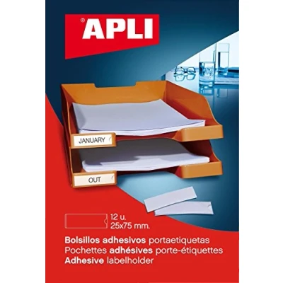 Imagen de APLI 2616 Bolsillos porta etiquetas autoadhesivos (75 x 25 mm), 12 unidades