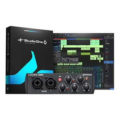 Imagen de PreSonus AudioBox 96 Interfaz de Audio USB, Para Grabación, Difusión, Podcasting con Paquete Software incluido Studio One Artist, Ableton Live Lite DAW, Edición del 25º Aniversario