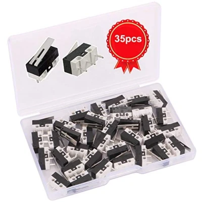 Imagen de GTIWUNG 35pcs AC 1A 125V 3 Pines SPDT 1NO 1NC Límite Micro Interruptor Largo Bisagra Palanca para Arduino, Interruptormicro de Larga Momentaneo