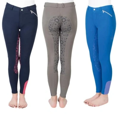 Imagen de PFIFF Zahra 102604 226 134 Pantalones de equitación para niña (Agarre Silicona, Talla 134), Color Gris y Azul