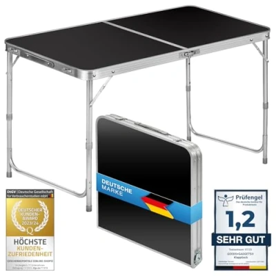 Imagen de mesa multifuncional, multiusos, de camping, plegable, mercado, ajustable en altura, auxiliar para el jardín mercados festivales (Negro: 120 x 60 cm)