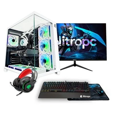 Imagen de NitroPC Pack Gold Plus v2 PC Gaming Completo (Intel Core i5 14400 10/16 4.7GHz, RX 6600 8GB, RAM 16GB, M.2 1TB, Windows 11, RGB WiFi, Monitor 24&quot;, Teclado, ratón, Auriculares) sobremesa