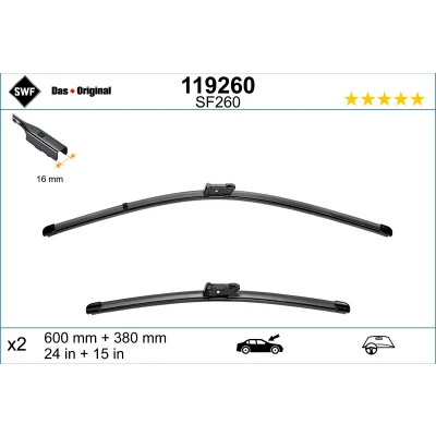 Imagen de Limpiaparabrisas Swf Visioflex 119260 delante Sin marco VOLKSWAGEN: Polo V Hatchback, IV up! AUDI: A1 Hatchback