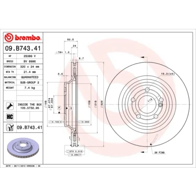 Imagen de BREMBO COATED DISC LINE 09.B743.41 Disco de freno 320 24 5 ventilación interna revestido altamente carbonizado con tornillos MERCEDES BENZ: SL Cabrio