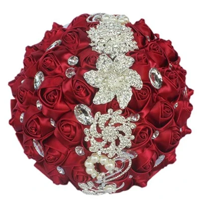 Imagen de Fouriding Ramo de Novia Boda Flores Ramos Rosas Seda Cristal Dama Honor Nupcial con Artificiales Huso Strass