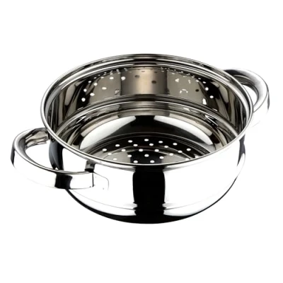 Imagen de RB RENBERG Steam Chef Olla Vaporera de Acero Inoxidable 24 cm Acabado Brillante Mango Hueco Plateado Apta para Inducción y Todo tipo Fuegos