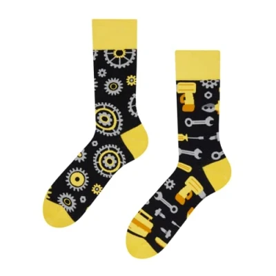 Imagen de Dedoles Calcetines Unisex Hombre Mujer y Niños Algodón muchos diseños divertidos diferente izquierda derecha, color: Amarillo, diseño: Mecánico, tamaño: 39 42