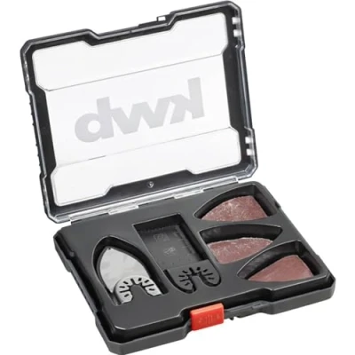 Imagen de kwb Juego de accesorios multiherramienta 14 piezas, hoja sierra inmersión CV Ø 32 mm, almohadilla lijado dedo Klett con 12 hojas gancho y bucle, 4 x K 40, 80 120