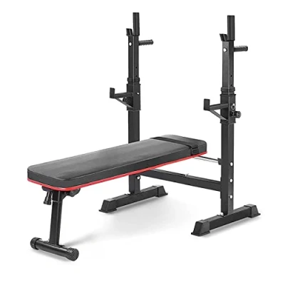 Imagen de Banco de Musculación Plegable, con Soporte Barra Ajustable, Levantamiento Pesas, Peso Estándar, Uso Doméstico Gimnasio, Carga Máx 200kg