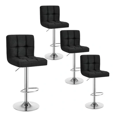 Imagen de WOLTU 4 x Taburete de Bar Estilo Vintage Regulable en Altura y Giratorio Lino para Cocina Salon Dormitorio, Negro, BH32sz
