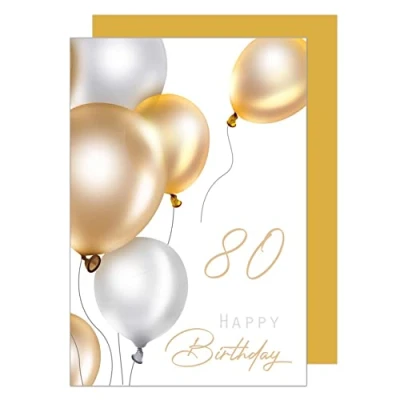 Imagen de Edition Seidel Tarjeta de felicitación 80 cumpleaños con sobre, feliz cumpleaños, hombre mujer, oro (GZ349 SW023)