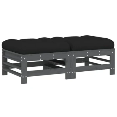 Imagen de vidaXL Taburetes de jardín con Cojines 2 uds Madera Maciza Pino Gris