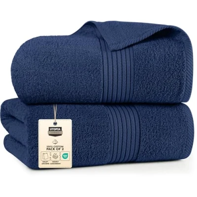 Imagen de Utopia Towels 2 Lujosa Sábana de Baño Jumbo Toalla Extra Grande 100% algodón, Muy Absorbente y Secado rápido Hotel Super Suave (180 x 90 CM, Azul Marino)