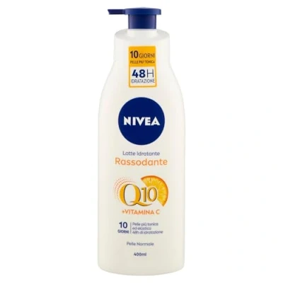Imagen de NIVEA Leche corporal hidratante reafirmante Q10 + vitamina C 400 ml, crema tonificante que reafirma la piel seca en 10 días, durante 48h