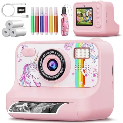 Imagen de NXPZ Cámara Fotos Infantil Instantánea, Niños Full HD 1080P con Pantalla de 2,4 Pulgadas, Tarjeta 32 GB y 3 Rollos Papel Impresión, Regalo Ideal para Niñas a 12 Años