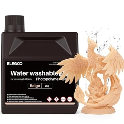 Imagen de ELEGOO Resina Lavable con agua Mejorada 2.0, Rápida para Impresora 3D Menor Contracción y Mayor Precisión LCD/DLP/SLA/3D Beige 2000g