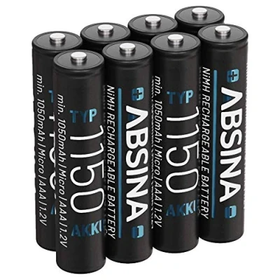 Imagen de ABSINA 8X Pilas Recargables AAA 1150 NiMH 1,2V &amp; al Menos 1050 mAh Baterías para Dispositivos de Alto Consumo Pila Recargable teléfonos