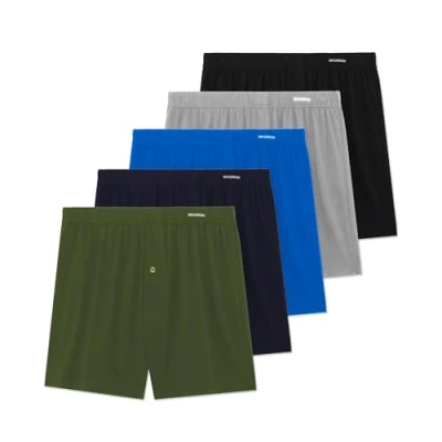 Imagen de FM London, Pack de 5 Calzoncillos para Hombre Algodón, Bóxer Estilo Holgado, Bragueta Abotonada y Cintura Elástica, Talla XL, Surtido Oscuro