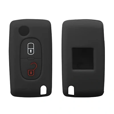 Imagen de kwmobile Funda Compatible con Peugeot Citroen Llave de Coche Plegable 2 Botones Carcasa Protectora Silicona para Case en Negro