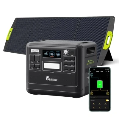 Imagen de FOSSiBOT generador eléctrico portátil, 2400 W/2048 Wh, con panel solar de 200 W, eléctrico, batería LiFePO4, 3 x 230 V, salida CA onda sinusoidal pura para UPS, autocaravana,