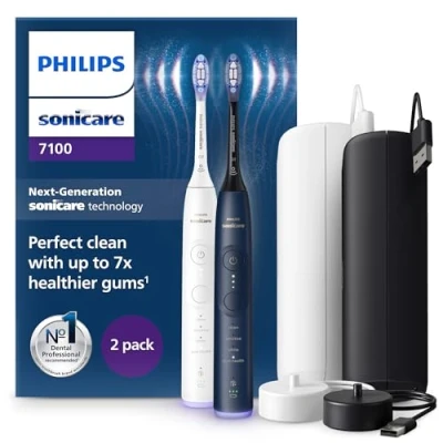 Imagen de Philips Sonicare 7100 cepillo dental eléctrico, sónico con 4 modos de cepillado y 3 niveles intensidad, alerta presión, EasyStart, blanco azul marino, paquete 2, HX7429/01
