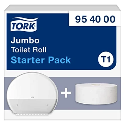 Imagen de Tork Jumbo Toilet Roll Starter Pack 954000 T1 + Recambio de papel higiénico (360 m)