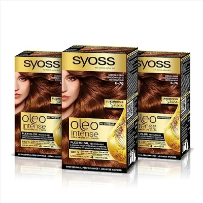 Imagen de Syoss Oleo Intense Tinte 6 76 Cobrizo Ámbar Coloración permanente Sin Amoníaco Cobertura profesional De canas Resultados peluquería (Pack 3)
