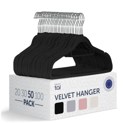 Imagen de Blumtal Perchas de Terciopelo Antideslizantes Percha giratoria 360 para Abrigos, Trajes, Camisas y Pantalones, Paquete 50 Unidades, Negro