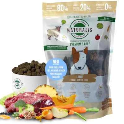 Imagen de Naturalis Smart 80 Barf Comida para perros, 5 kg, cordero, pienso completo, sin aditivos, cereales, soja, gluten, hipoalergénico