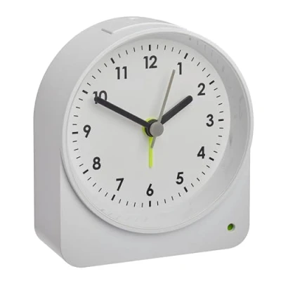 Imagen de TFA Dostmann Despertador analógico 60.1041.02 sin tictac con Movimiento de Barrido, retroiluminación/Sensor luz, Viaje y Reloj Mesa, segundero, Cuarzo, 10 cm x