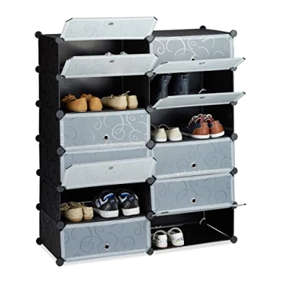 Imagen de Relaxdays Zapatero XXL con Puertas, Negro, 37x94x108 cm