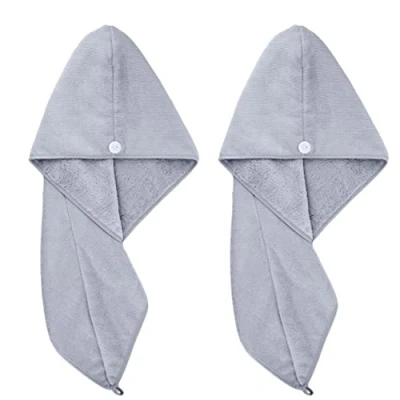 Imagen de Polyte Toalla Turbante para el Pelo Microfibra Gris 31 x 71 cm Pack de 2