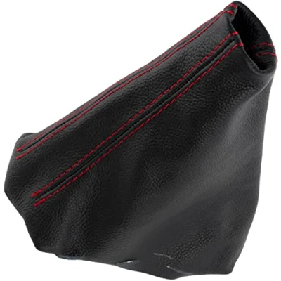 Imagen de AERZETIX C63314 Funda para palanca de cambios en piel genuina compatible con Peugeot 208 I 2012 a 2018 color: negro costuras rojas caja manual