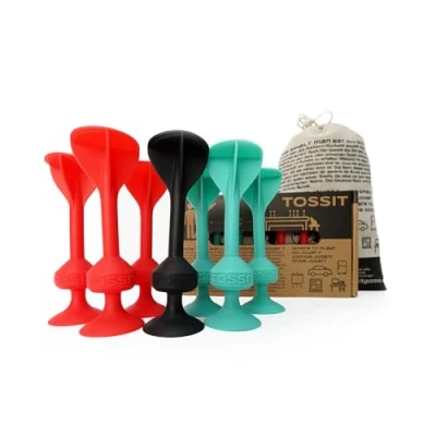 Imagen de TOSSIT Juego Dardos de Silicona Ventosa Juega con Familia y Amigos, Modos Petanca o Bocha más! Ideal Interior Exterior, Diversión Portatil Todas Las Edades! Starter Pack: 2 Colores + 1 Negro