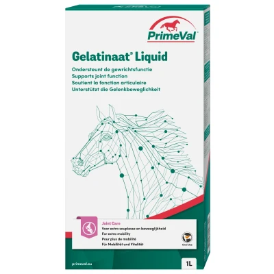 Imagen de PRIMEVAL Gelatinaat Liquid Favorece y contribuye a la flexibilidad función Articular del Caballo Alimento complementario Base de ortiga, colágeno ácido hialurónico Botella 1L