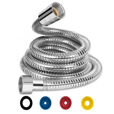 Imagen de Manguera de Ducha 3M/118IN Flexo Acero Inoxidable Plata Tubo Ducha, Cable G1/2&quot; con 4 Limitadores Flujo Economizadores se Adapta a Todos los Cabezales Ducha(Conector Latón)