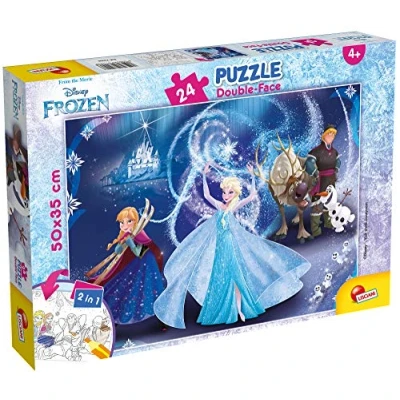 Imagen de Liscianigiochi Puzzle para niños de 24 piezas 2 en 1, Doble Cara con reverso colorear Disney Frozen La reina las nieves 74006