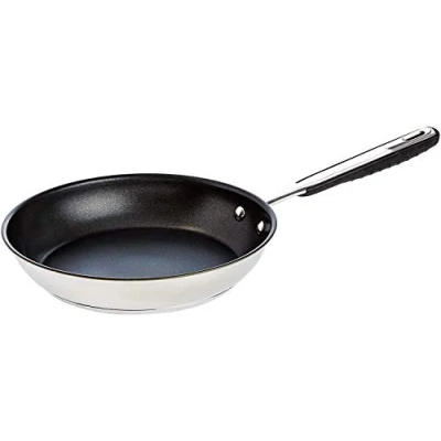 Imagen de Amazon Basics Sartén Antiadherente de Inducción Acero Inoxidable, con Mango Suave al Tacto, 28 cm, Plata