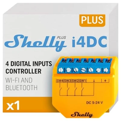 Imagen de Shelly Plus i4 DC Controlador inteligente WiFi y Bluetooth, Por Control remoto de Dispositivos Inteligentes, Conmutador 4 Botones, 5 24V DC, con aplicación iOS Android